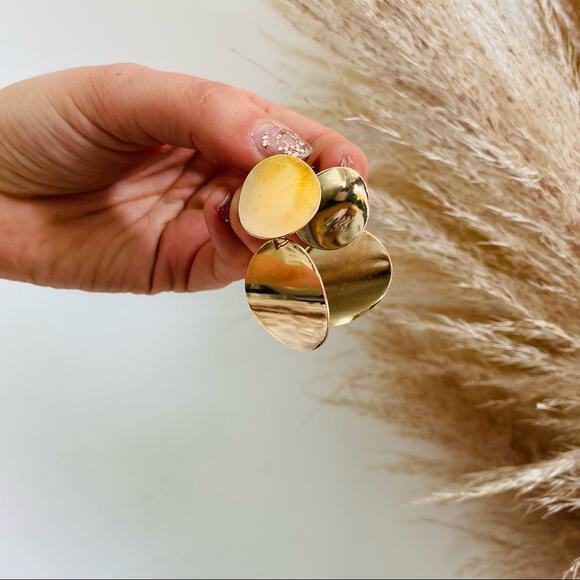 NEW NORDSTROM REVOLVE Gold Double Duo Disc Circle Stud Drop Earrings Jewelry - Picture 4 of 9